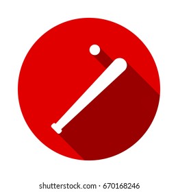 Baseball simple icon isolated on red background with long shadow. flat icon