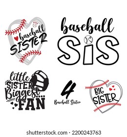 Baseball Sister Vector, Sports, Little Sister Biggest Fan, Silhouette, Text Banner svg