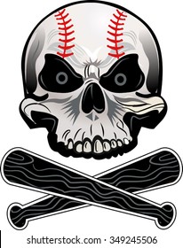 Baseball Skull Ball And Bat