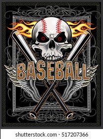 Baseball skull ball and bat