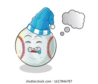 baseball sleeping cartoon. dreaming with bubble and sleeping hat. cute chibi cartoon mascot vector