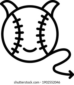 Baseball Smile Emoji Concept, Shape Cheats Devils Vector line Icon Design, Base ball Symbol on white background, bat and ball game Sign, Sports equipment Stock,
