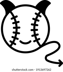 Baseball Smile Emoji Concept, Shape Cheats Devils Vector Glyph Icon Design, Base ball Symbol on white background, bat and ball game Sign, Sports equipment Stock,