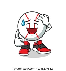 baseball smiling face with cold sweat mascot vector cartoon illustration