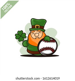 Baseball softball ball happy Saint Patrick's Day theme. Cartoon character with green hat illustration vector logo.