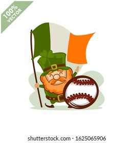 Baseball softball ball happy Saint Patrick's Day theme. Cartoon character with green hat illustration vector logo.	