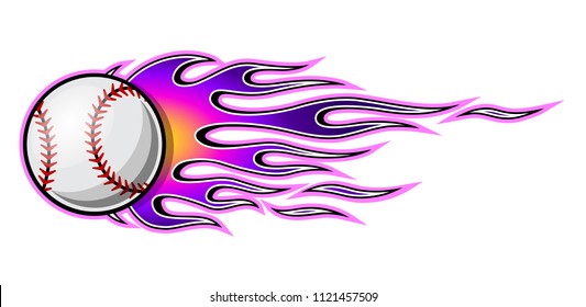 Baseball softball ball vector illustration with hot rod flames. Ideal for printable sticker decal sport logo design and any decoration.