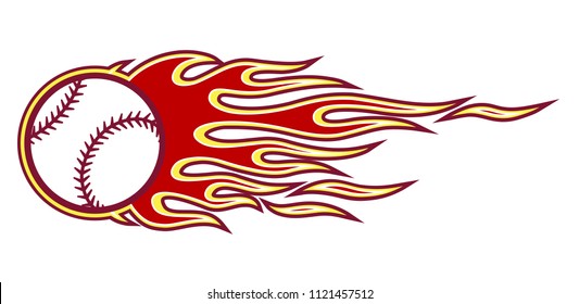 Baseball softball ball vector illustration with hot rod flames. Ideal for printable sticker decal sport logo design and any decoration.