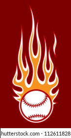 Baseball softball ball vector illustration with hot rod flames. Ideal for printable sticker decal sport logo design and any decoration.