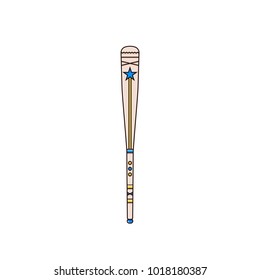 Baseball or softball bat flat color line vector illustration. Base ball club in linear style. American national game equipment image.