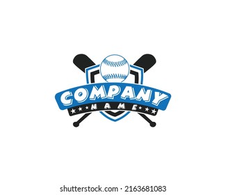 Baseball  or Softball Crossed with Bats Logo Template. Vector Illustration On white Background.