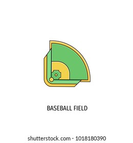 Baseball or softball field flat color line icon on isolated background. Base ball diamond or park sign, symbol, pictogram, emblem, element. Sport stadium vector illustration. 