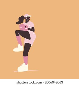 Baseball softball girl player characters. Young cheerful sports woman playing baseball. Flat design style minimal vector illustration