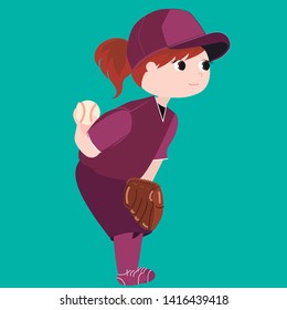 Baseball and softball girl vector character 