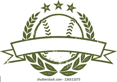 Baseball or Softball Grunge Laurel Wreath Banner