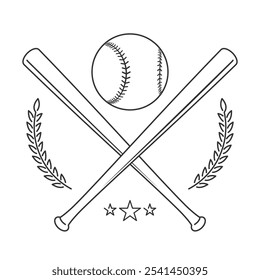 Baseball or Softball Logo With Crossed Bats, a Ball and Laurels in Outline Style