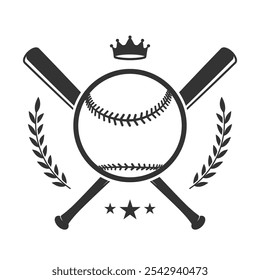 Baseball or Softball Logo With Crossed Bats, a Ball, a Crown and Laurels