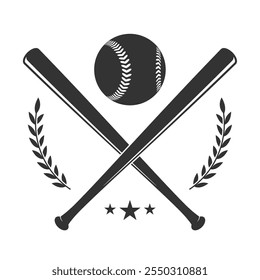 Baseball or Softball Logo With Crossed Bats, a Ball and Laurels