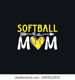 Baseball Softball Mom. Baseball Softball T-Shirt Design, Posters, Greeting Cards, Textiles, and Sticker Vector Illustration