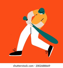 Baseball softball player characters. Young cheerful sports woman playing baseball. Flat design style minimal vector illustration