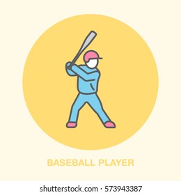 Baseball, softball player vector line icon. Bats and ball logo, equipment sign. Sport competition illustration