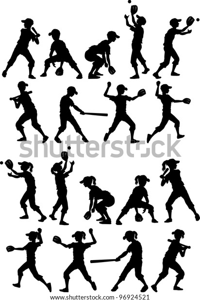 野球選手やソフトボール選手が子どものシルエット 男の子と女の子 のベクター画像素材 ロイヤリティフリー