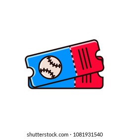 Baseball Or Softball Ticket Flat Color Line Icon On Isolated Background. Base Ball Card Sign, Symbol, Pictogram, Design Element In Colorful Outline Design.