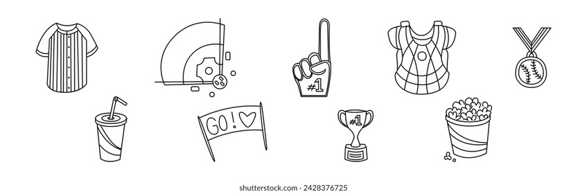Baseball Special Object and Equipment Line Vector Set
