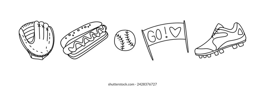 Baseball Special Object and Equipment Line Vector Set