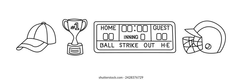 Baseball Spezielles Objekt und Ausrüstung Linie Vektor-Set