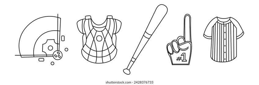 Baseball Special Object and Equipment Line Vector Set