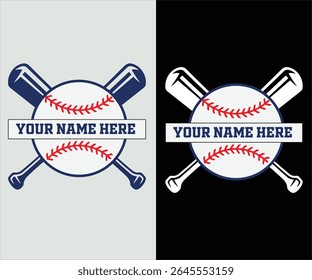 Baseball Split Name Monogram–Crossed Bats, Baseball Name Sign Vector File	
