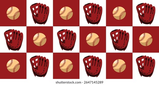 baseball sport background pattern. ball, glove, bat, and helmet.