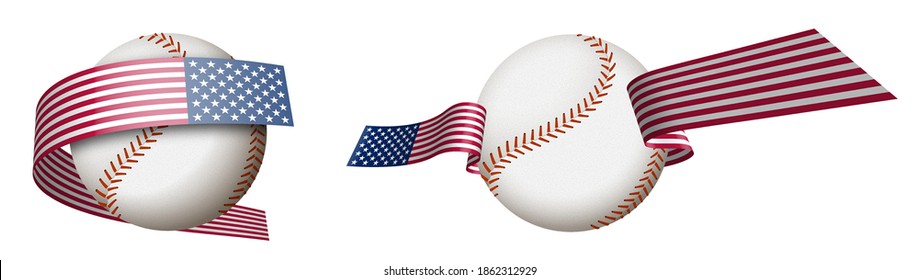 baseball sport ball in ribbons with colors American flag. Design element for sport competitions. American national sport. Isolated vector on white background