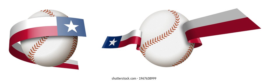 baseball sport ball in ribbons with colors of american state of Texas. Design element for sport competitions. American national sport. Isolated vector on white background