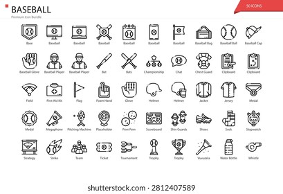Baseball Sport Bat Ball Game Team Icon Set