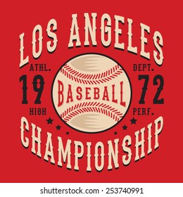 Baseball sport California typography, t-shirt graphics, vectors