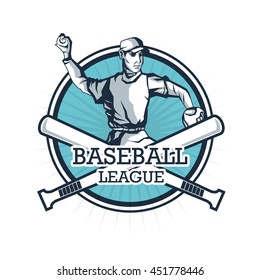 Baseball sport concept represented by cartoon player over seal stamp with bat icon. Isolated and Colorfull illustration.