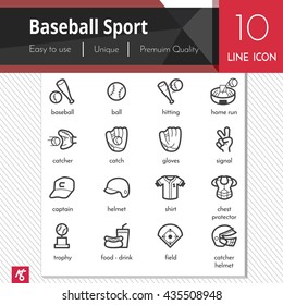 Baseball sport elements vector black icons set on white background. Premium quality outline symbol collection. Stroke vector logo concept, web graphics.