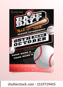 Baseball Sport Flyer Vector. Vertical Card Poster Design For Sport Bar Promotion. Tournament Flyer. Invitation Illustration.