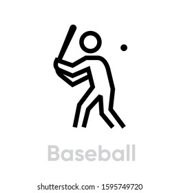 Baseball sport icons. Editable stroke