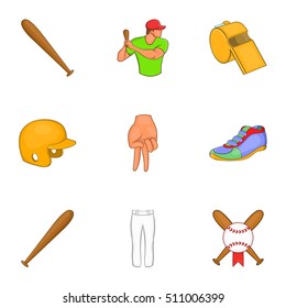 Baseball sport icons set. Cartoon illustration of 9 baseball sport vector icons for web