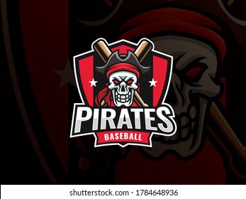 Baseball sport logo design. Modern professional baseball vector badge. Skull pirate baseball logo design vector template. Emblem design for sports team and competition