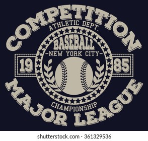 Baseball Sport, NYC Major League, Athletic Dept. vector print and varsity. For t-shirt or other uses in vector.T shirt graphic