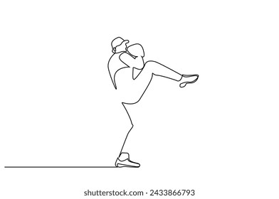 baseball sport people match batting motion activity one line art design