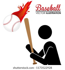 baseball sport with player silhouette and ball