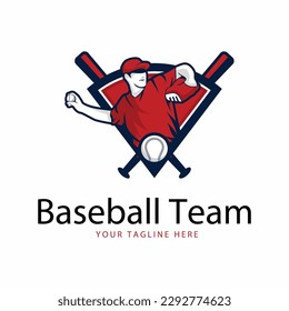 Baseball sport style mascot logo design with additional baseball tool isolated on white background