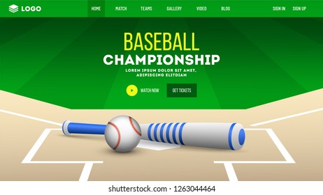 Baseball sport tournament concept website template or landing page design for mobile apps.