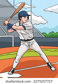 Baseball Sports Colored Cartoon Illustration