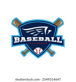 Diseño de logotipo de deportes de béisbol con alas dentro del escudo